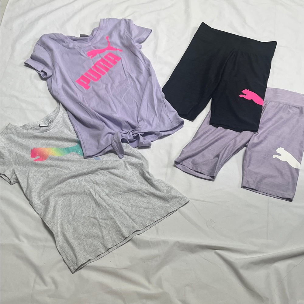 Puma Kids' Purple and Gray T-Shirt Set with Black and Lavender Shorts